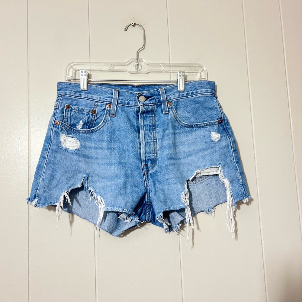 Levi's Blue Distressed Jean Shorts